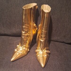 Azalea Wang Metallic Gold Ankle Boots
